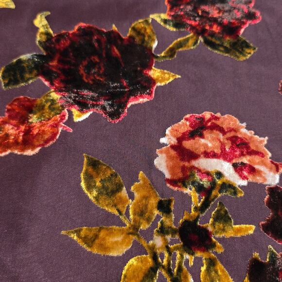 Womens Sz XL Velvet Burnout Dark Floral Lace Trim Camisole Purple Red Gold Y2K - Picture 4 of 11